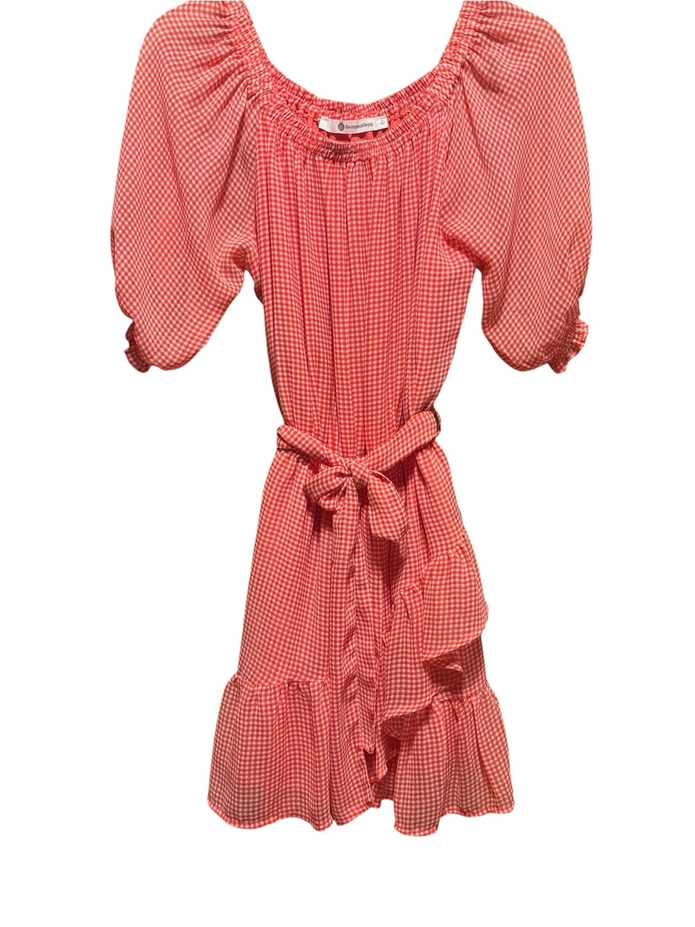 The Impeccable Pig Orange Gingham Puff Sleeves Mini Dress Size Large